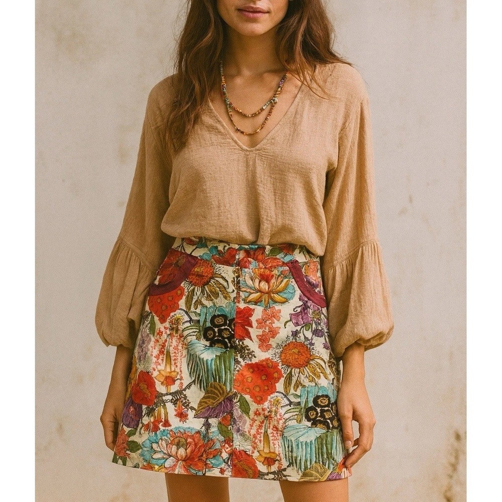 Floral Short Skirt w/ Pockets Botanical Print